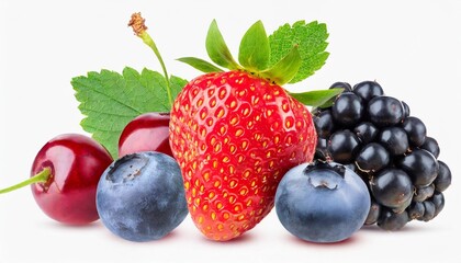 collection of fresh berries isolated on transparent png strawberry blueberry cherry raspberry currant blackberry