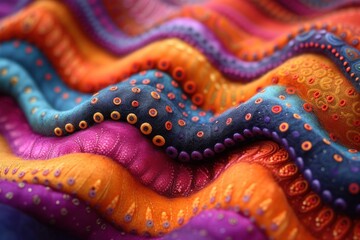 Captivating close-up of intricate, textured patterns in vibrant colors