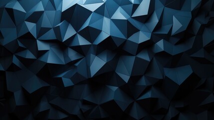 A 3D rendering of a blue geometric background composed of interlocking triangles.