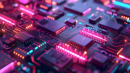 Fototapeta premium Futuristic circuit board with glowing neon lights