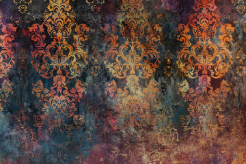 Compose a mottled background inspired by the texture and colors of an ancient tapestry, with rich hues and intricate patterns weaving a story of history and artistry