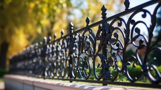 Cast iron wrought fence with artistic forging. Metal guardrail