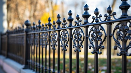Cast iron wrought fence with artistic forging. Metal guardrail