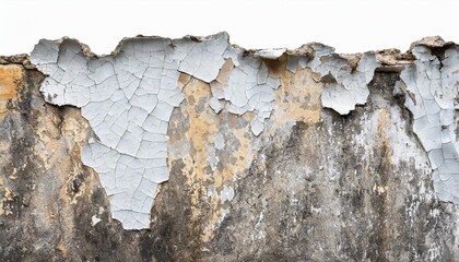 old cement concrete wall with peeled paint shabby weathered grunge style texture pattern for making brush isolated on white background