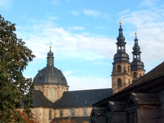 Fototapeta na wymiar View of Fulda Cathedral, Hesse, Germany. Historical European city. 