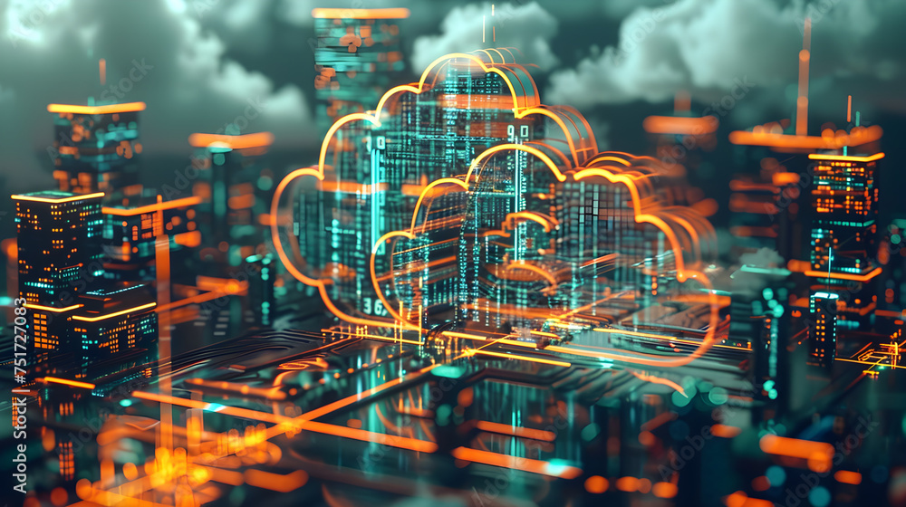 Aufkleber Futuristic cityscape with cloud computing concept