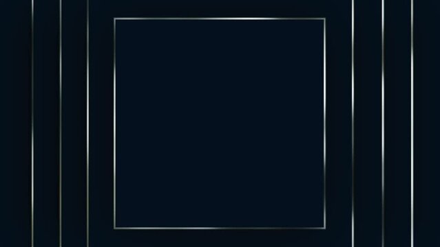 Squares with a silver border appear on a dark blue background, in the center there is an empty space for your text or product. Animated background for advertising or holiday greeting.