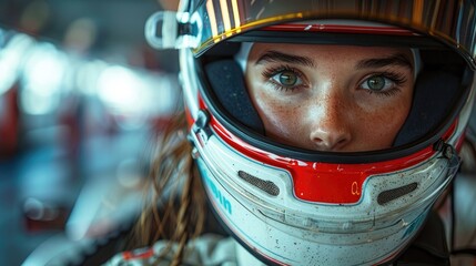 Female pilot in a car race - obrazy, fototapety, plakaty