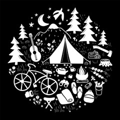 Monochrome badge Camping activities BW