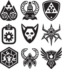 Fototapeta premium Set Greyscale cyberpunk video game symbol. Hand drawn vector illustration