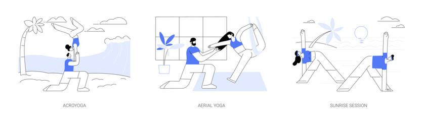 Yoga types isolated cartoon vector illustrations se