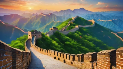 Foto op Plexiglas Detailed, vibrant illustration of the Great Wall of China, vivid and vibrant colors, well-detailed, summer, sunny day, realistic and beautiful illustration, style Matisse. © Muhammad
