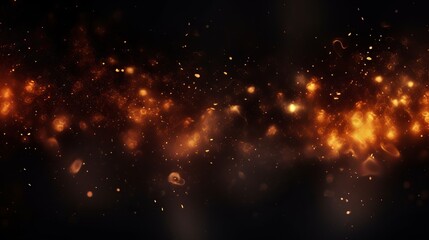 Fire Embers Particles on Black Background - Abstract Glittering Fire Sparks