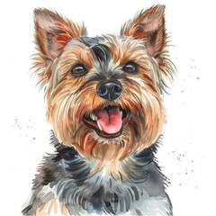 Australian Silky Terrier portrait watercolor white background
