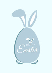 Happy easter greeting card template,  poster, holiday cover in blue color. Vector illustration.