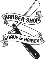Barber Shop Symbol with Shaving Razor Knife. Shave and Haircuts. Vector Illustration.