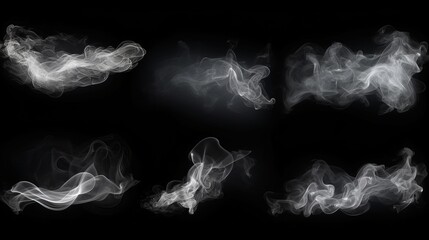Isolated Fog or Smoke Set on Black Background - White Cloudiness