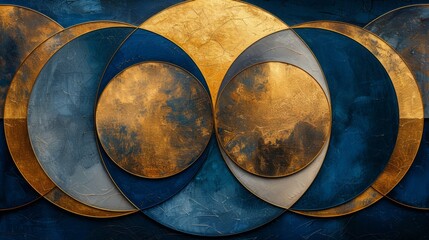 Blue and Gold Abstract Background With Circles