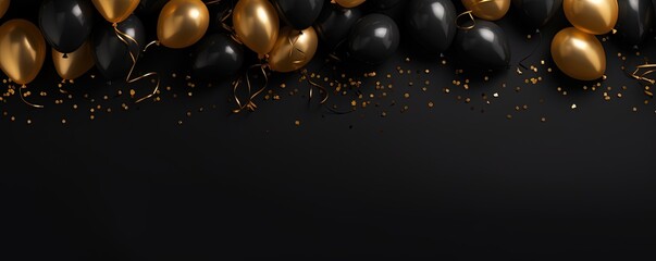 black background frame with gold and black balloons