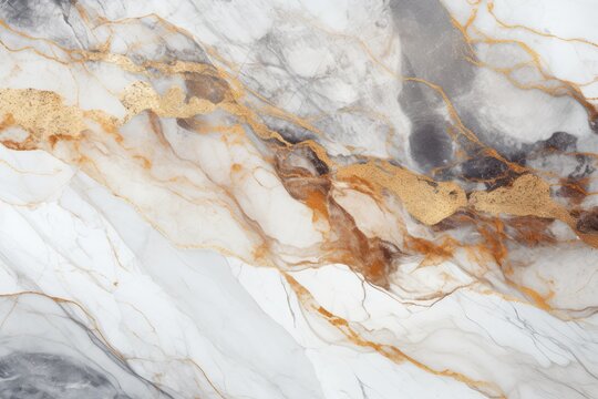 abstract marble texture background, close-up showcases a cool white marble surface with veins of gold weaving throughout, creating a luxurious and elegant look.