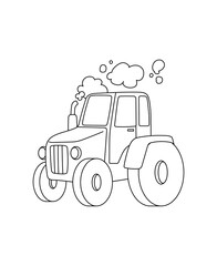 Tractor Coloring Page Transportation theme simple black and white drawing for print.