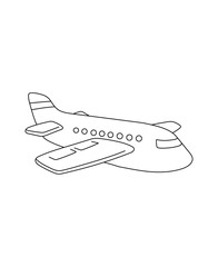Passenger Airplane Coloring Page Transportation theme simple black and white drawing for print.