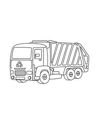 Service Car Trash Truck Coloring Page Transportation theme simple black and white drawing for print.