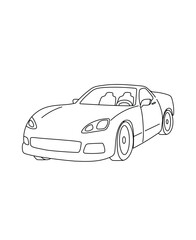 Fancy Sport Car Coloring Page Transportation theme simple black and white drawing for print.