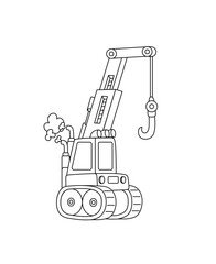 Digger Tractor Coloring page Transportation theme simple black and white drawing for print.
