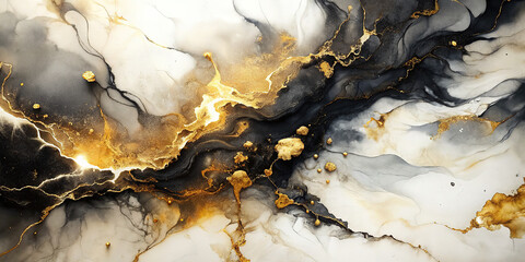gold in black and white marble