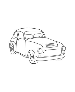 Vintage Car Coloring Page Transportation Theme Simple Black And White Drawing For Print.