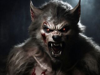 Werewolf with mouth wide open and sharp teeth
