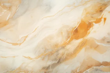 Fotobehang abstract marble texture background, close-up photo showcases a smooth, polished yellow, grey and white marble surface with thin and thick veins running throughout. © Jiwa_Visual