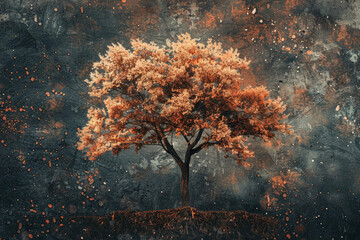 A tree with a brown color and a trunk and a professional overlay on the growth - obrazy, fototapety, plakaty