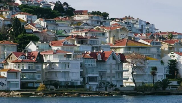 Tiny houses on Prince Islands in the Marmara sea, coastline in Istanbul
