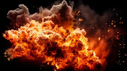 Massive, Intensely Hot Explosion with Sparks and Hot Smoke - Black Background