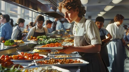 cook school cafeteria worker - obrazy, fototapety, plakaty