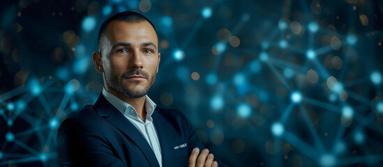 portrait of a businessman attractive dark blue office