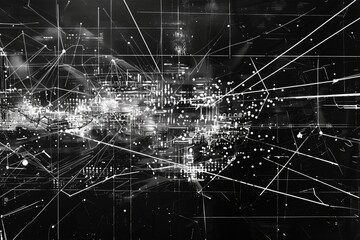 Experience the intricacy of a black and white hypercomplicated data matrix, elevating the visual appeal as a screenshot background texture for a polished web banner design - obrazy, fototapety, plakaty
