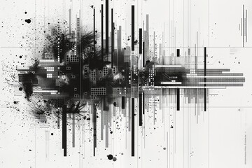 Explore the depth of detail within a black and white hypercomplicated data matrix, offering an engaging screenshot background texture for a sleek web banner design