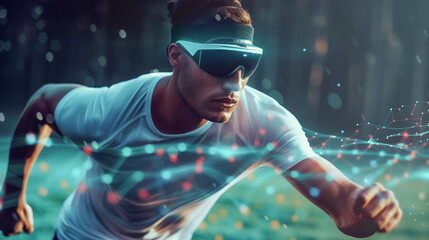 An exploration of AR based fitness and sports training presenting close up views of athletes using augmented reality for enhanced training regimes visualization of performance metrics and injury - obrazy, fototapety, plakaty