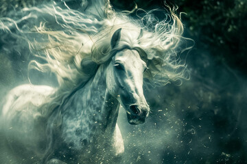 Obraz na płótnie Canvas An arc shot capturing the elegance of a centaur in motion Close up