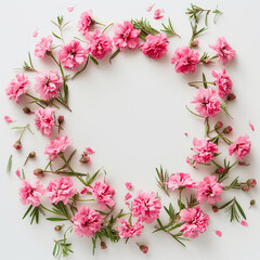 frame of flowers, pink floral background