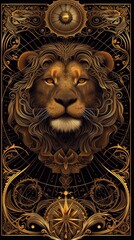 zodiac leo, massive & mystical, embodies the zodiac sign. artwork in Art Nouveau style, Ethereal in the cosmos, a symbol for astrology & fortune.