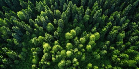 Fototapeta premium Aerial top view of car and truck driving on highway road in green forest. Sustainable transport. Drone view of hydrogen energy truck and electric vehicle driving on asphalt road through green