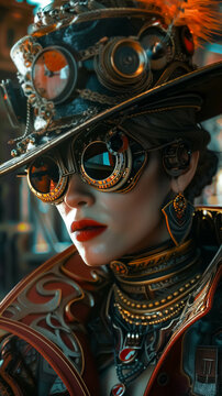 Victorian inspired scenes with a cyberpunk twist Close up