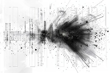 Delve into the intricacies of a black and white hypercomplicated data matrix, serving as a dynamic screenshot background texture for a web banner design