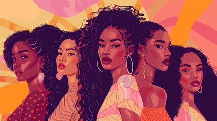 A group of women standing next to each other - obrazy, fototapety, plakaty