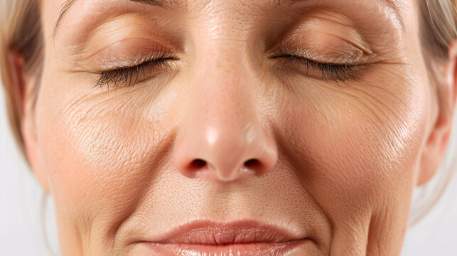 Close up of woman face that used UL therapy to do a face lift