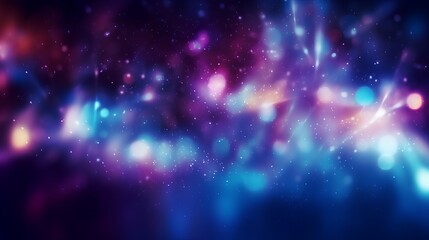 Obraz premium Neon Glow Background with Blur Color Flare and Bokeh Radiance Reflection. Defocused Fluorescent Blue Pink Light on Dark Abstract Overlay.
